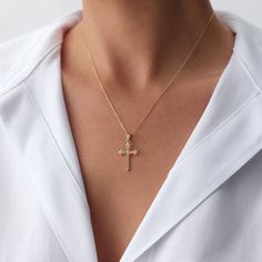 14K Real Solid Gold Gothic Cross Necklace, Gold Layering Cross Necklace, Gold Cross Charm, Christian Faith Pendant, Gold Religious Necklace ✝️ Timeless and Bold: 14k Real Solid Gold Gothic Cross Necklace ✝️ Introduce a touch of bold elegance and timeless style to your jewelry collection with our 14k Real Solid Gold Gothic Cross Necklace. This striking piece, crafted from high-quality gold, is designed to make a statement. PRODUCT FEATURES: - 14k Yellow Gold, White Gold, Rose Gold - Cross Width: Yellow Gold Cross Pendant Fine Jewelry, Tarnish Resistant Yellow Gold Cross Pendant Jewelry, Tarnish Resistant Yellow Gold Cross Pendant, Tarnish-resistant Yellow Gold Cross Pendant, Spiritual Diamond Cut Pendant Necklaces, Spiritual Diamond Cut Pendant Necklace, Classic Diamond Cut Crucifix Necklaces, 14k Gold Crucifix Necklace Fine Jewelry, Fine Jewelry 14k Gold Cross Pendant Necklace