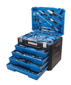 a tool box filled with tools on top of a white background