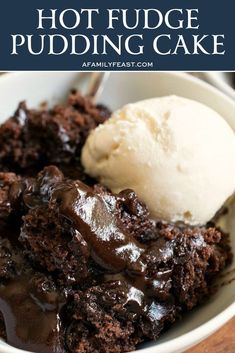 a bowl filled with cake and ice cream