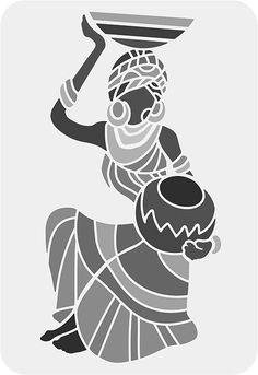 an ancient woman carrying a bowl on her head and holding a cup in her hand