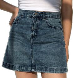 Vintage Denim Skirt - Pellucid Stretch Denim Blue Skort, Casual Mid-rise Denim Skort, Casual Stretch Denim Skort, Casual Stretch Denim Blue Skort, Casual Dark Wash Denim Skort, Blue Denim Stretch Skort, High Rise Dark Wash Denim Skort, Dark Wash Mid-rise Denim Skort, Denim Blue Mid-rise Mini Skirt