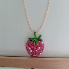 Strawberry Betsey Johnson Necklace 20" Chain New Never Worn So Pretty Pink Pendant Necklace With Adjustable Chain, Pink Beaded Chain Necklace As Gift, Pink Necklace With Adjustable Chain As A Gift, Pink Pendant Chain Necklace Gift, Pink Pendant Necklace With Chain, Pink Pendant Chain Necklace As Gift, Pink Metal Chain Jewelry, Pink Long Necklace For Party, Long Pink Necklace For Parties