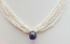 Georgian 5 Strand Natural Seed Pearl Necklace Faceted Amethyst Drop 14k Clasp  | eBay Elegant Amethyst Rondelle Necklaces, Elegant Amethyst Rondelle Necklace, Classic Amethyst Necklaces For Wedding, White Amethyst Jewelry For Formal Occasions, Formal White Amethyst Jewelry, Elegant Amethyst Rondelle Jewelry, Elegant Handmade Amethyst Pearl Necklace, Antique Jewelry Necklace, Seed Pearl