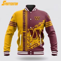 NFL Washington Commanders Baseball Jacket For Awesome Fans Show your team spirit in style with the NFL Baseball Jacket. This classic jacket features t... Team-colored Outerwear With Team Name For Sports Season, Team-colored Outerwear With Team Name For Game Day, Game Day Varsity Jacket With Team Name, Game Day Long Sleeve Varsity Jacket With Team Name, Varsity Jacket With Team Name For Game Day, Team-colored Collegiate Outerwear For Sports Events, Team-colored Long Sleeve Varsity Jacket With Team Name, Team-colored Outerwear With Team Name For Sports Events, Team-colored Track Jacket For Game Day In Winter