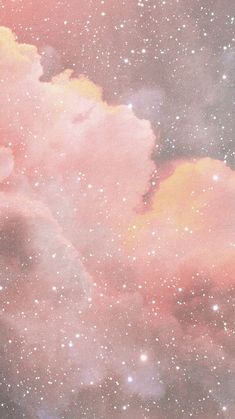 the sky is filled with pink clouds and stars in the distance, as well as an orange cloud