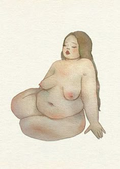 a watercolor painting of a nude woman sitting on the ground with her eyes closed