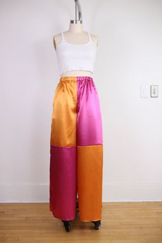 Olive Pants MTO Multicolor High-waisted Wide Leg Pants With Elastic Waistband, Summer Color Block Wide Leg Pants, Wide Leg Color Block Pants For Summer, Summer Color Block Wide-leg Pants, Multicolor High-waisted Pants With Elastic Waistband, Multicolor High Waist Pants With Elastic Waistband, High Waist Multicolor Color Block Bottoms, Multicolor Color Block Bottoms For Loungewear, High Waist Fitted Color Block Pants