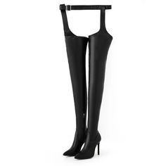 Fitted High-cut Leather Heeled Boots, Edgy Fitted Knee-high Polyurethane Boots, Edgy Fitted Knee-high Boots In Polyurethane, Fitted Gothic Boots With Pointed Toe, Edgy Fitted Ankle Strap Boots, Edgy Fitted Boots With Ankle Strap, Gothic Fitted Boots With Pointed Toe, Fitted Polyurethane Heeled Boots With Pointed Toe, Edgy Fitted Faux Leather Platform Boots