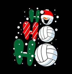 an image of a volleyball ball and cactus in the snow with santa's hat on