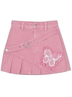 Elevate your kawaii style with this Y2K-inspired high-waist denim skirt featuring a charming pink butterfly design. The faded wash adds a touch of edgy, vintage flair.  Please note that this product includes only the denim skirt.  Garment Size   	 		 			Size 			S 			M 			L 		 		 			Full Length 			36 			37 			38 		 		 			Waist 			64 			68 			72 		 		 			Hips 			92 			96 			100 Pink Clothes Aesthetic, Skirt Design Ideas, Cute Pink Skirt, Pink Egirl, High Waist Denim Skirt, Pink Denim Skirt, Kawaii Skirt, Pink Skirts, Unique Skirt