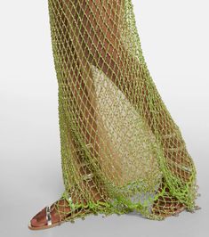 Beaded Overlay Dress, Green Net Dress, Crochet Fishnet Dress, Fish Inspired Fashion, Mermaid Inspired Fashion, Netting Dress, Beaded Clothes, Seashell Dress, Yacht Outfit