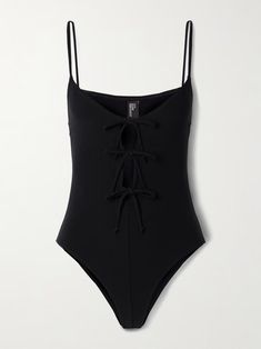 LISA MARIE FERNANDEZ Tie-detailed crepe swimsuit | NET-A-PORTER Beachwear Swimwear With Tie Straps And Underwire, Beachwear Swimwear With Underwire And Tie Straps, Underwire Swimwear With Tie Straps For Poolside, Chic Tied Swimwear For Poolside, Chic Beach Swimwear With Tie Straps, Chic Swimwear With Tie Straps For Poolside, Chic Sleeveless Swimwear With Tie Straps, Chic Summer Swimwear With Tie Straps, Elegant Summer Swimwear With Knotted Straps