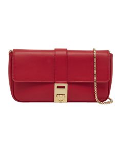 Ferragamo "Archive" crossbody bag in leather  Detachable chain crossbody strap  Can be worn as a clutch or crossbody bag  Flap top with Gancini lift-clasp closure  Approx. 4.7"H x 9.1"W x 1.8"D Professional cleaning recommended Made in Italy Classic Formal Flap Bag With Chain Strap, Red Formal Clutch Flap Bag, Elegant Formal Flap Bag With Removable Pouch, Classic Rectangular Clutch For Everyday Luxury, Leather Rectangular Wallet On Chain For Everyday Luxury, Evening Rectangular Flap Bag With Fold Over Clasp, Leather Wallet On Chain For Everyday Luxury, Formal Leather Wallet On Chain With Detachable Strap, Timeless Formal Flap Bag With Removable Pouch