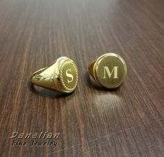 "Gold Signet Ring ✪ Gold Initial Ring ✪ Engraved Letter Ring ✪ Monogram Ring ✪ Chevalier Ring ✪ Signet Ring ✪Family Signet Ring ✪ Classic Man Ring ☛ Ring size as preferred, as it is custom created for you in our workshop. ☛ This ring can be personalized with ANY letter desired. Please leave us your message or note in order. ► Letter with WREATH around OR WITHOUT. ► Leave us note as following for example: \" LETTER A - without wreath \" ► Custom font, logo or different design possible after commu Gold Signet Ring With Name For Wedding, Engraved Yellow Gold Ring With Name, Yellow Gold Initial Ring With Name, Formal Yellow Gold Engraved Name Ring, Personalized Yellow Gold Couple Rings, Formal Yellow Gold Engraved Ring With Name, Gold Couple Rings Stamped 14k, Gold Engraved Name Ring For Formal Occasions, Gold Initial Ring With Name Detail