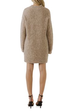 Ribbed trim at the crewneck, cuffs and hem finishes a cozy long-sleeve sweater-dress with a mini-length hem that makes it perfect for a season-spanning wardrobe. 50% polyester, 20% acrylic, 18% nylon, 10% wool, 2% spandex Hand wash, dry flat Imported Winter Textured Knit Crew Neck Sweater Dress, Beige Crew Neck Sweater Dress For Winter, Fall Mini Knit Sweater Dress, Winter Knee-length Knit Sweater Dress, Knee-length Knit Sweater Dress For Winter, Long Sleeve Sweater Coat With Ribbed Cuffs For Winter, Textured Knit Long Sleeve Sweater Dress, Fall Knit Mini Sweater Dress, Beige Knee-length Sweater Dress For Winter