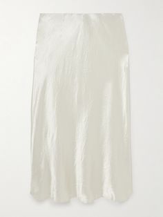 Max Mara's satin midi skirt has a '90s flair, yet still feels really fresh and modern. It's cut to skim over your hips and has a crinkled finish for texture. You can style the off-white shade with earthy neutrals just as easily as bright shades. Earthy Neutrals, White Midi Skirt, Satin Midi Skirt, Exclusive Dress, Black Midi Skirt, Fine Jewelry Designers, Dress Trousers, Winter 2024, Summer Hats