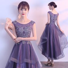 Beautiul High Low Tulle Party Dress with Lace,Purple-Blue Formal Dress 2020 Sleeveless Lavender Gown For Party, Lavender Sleeveless Party Gown, Purple Sleeveless Evening Dress For Wedding, Purple Sleeveless Evening Dress For Banquet, Lavender Sleeveless Evening Dress For Party, Purple Dresses For Banquet And Prom Season, Purple Floor-length Dress For Banquet, Purple Evening Dress For Bridesmaid Prom Season, Purple Bridesmaid Evening Dress For Prom Season