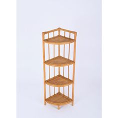 a three tier bamboo shelf on a white background