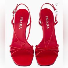 Prada Heeled Leather Sandals Size 38 Or 8 Red Brand New Condition Comes With Box And Dust Bag Worn Once Super Comfortable Not Open To Offers They’re Brand New Basically And On Retail Sites For 1,200$ Keep In Mind Posh Takes A Cut Designer Red Sandals With Padded Heel, Red Square Toe Sandals For Formal Occasions, Formal Red Sandals With Square Toe, Formal Red Square Toe Sandals, Elegant Red Square Toe Sandals, Red Leather Sandals With Square Toe, Medium Stiletto, Latest Sandal, Shoes Prada