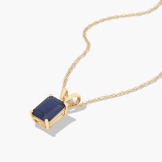 14K Yellow Gold Emerald Cut Sapphire Birthstone Pendant Necklace-8348709y14 Sapphire Birthstone, Blue Sapphire Pendant, Sapphire Pendant, Birthstone Pendant, Fine Jewellery Necklace, Emerald Cut, Gemstone Necklace, Matching Earrings, Blue Sapphire