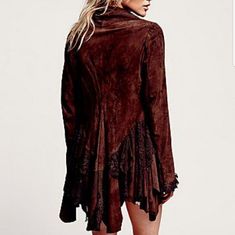 Lacey Suede Jacket Black Or Burgundy Preferred Unsure What Size M - Xl Bohemian Long Sleeve Leather Jacket For Fall, Bohemian Long-sleeve Leather Jacket For Fall, Bohemian Fitted Leather Jacket For Fall, Long Sleeve Leather Jacket For Fall Layering, Winter Leather Jacket For Layering With Long Sleeves, Bohemian Fitted Leather Jacket For Winter, Chic Beige Leather Jacket With Long Sleeves, Ruffle Jacket, Romantic Boho