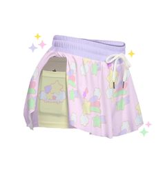 ⚝ Dreamy Pink Flowy Shorts | Candycore Soft Pastel Alt clothing, Y2K Dreams, Kawaii Shorties! Featuring shooting stars, clouds, and dreamy pastel colors. Lounge in these soft shorties and chill - or gift it to that Kawaii loving friend! It makes a perfect gift for Dreamy lovers!   ~  ⚝ 💟Product Details: ❥Handmade design ❥Breathable Comfort. ❥Regular fit ❥ Fabric: 95% polyester and 5% spandex ( Two pocket, waist elastic band) ❥Care Instruction: Machine wash cold with similar colors, do not bleac Harajuku Style Cotton Skort For Summer, White Harajuku Skort For Spring, Harajuku Style Spring Shorts, White Harajuku School Bottoms, Harajuku Style Summer School Skort, White Harajuku Style School Bottoms, Harajuku Style Cotton Shorts For Summer, Harajuku Style Shorts For Spring, Y2k Summer School Skort