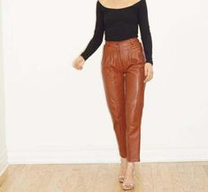 Brown Tapered Leg Bottoms For Fall, Chic Brown Tapered Leg Pants, Pant Trousers Women, Leather Pants Women, Leather Shorts, Slim Fit Pants, Women Leather, Pants Trousers, Biker Jacket