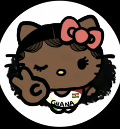 an image of a hello kitty sticker on a white circle with the word ghana