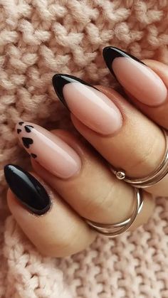 Black Spring Nails: Embracing Edgy Elegance in 2024's Chicest Trend - divagaze.com Black With Hearts Nails, Black Hearts On Nails, Acrylic Nail Designs Almond Shape, Spring Nail Designs, Her Nails, Black Nail Designs, Spring Nail