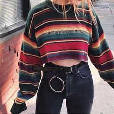 Women Sweaters New Winter Long-sleeved Tops Striped O-neck Knitted Sweater Stripes-S Hippy Aesthetic, 2020 Aesthetic, Look Retro, Leopard Print Shirt, 90's Fashion, Hipster Outfits, 90s Outfit, Outfit Trends, Ținută Casual