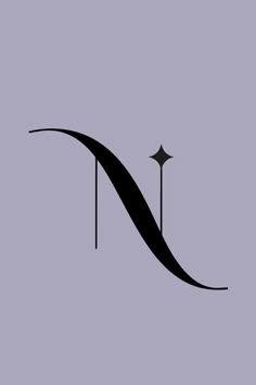 the letter n is made up of two long curved lines and a star on top