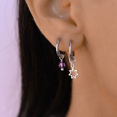 These huggie hoop earrings are a set of 2 dangle hoop charm earrings to mix and match. The one earring has a dangle star charm on it while the other has a turquoise stone bead. Hoops - surgical stainless steel (that can be gold plated) Charms - sterling silver 925 and stone (that can be gold plated) Cheap Dangle Earrings With Star Charm, Everyday Dangle Hoop Earrings With Charms, Dangle Hoop Earrings With Charms, Cute Silver Hoop Earrings, Hoop Earrings With Charm, Hoops With Charms, Star Hoop Earrings, Earring Stack, Piercing Inspo