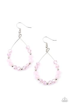 Infused with dainty silver beads, a sparkly collection of glassy and opalescent pink crystal-like beads glide along a dainty silver wire, coalescing into a twinkly teardrop. Earring attaches to a standard fishhook fitting. Sold as one pair of earrings. P5RE-PKXX-222XX Paparazzi Accessories Jewelry, Wink Wink, Fish Hook Earrings, Paparazzi Accessories, Paparazzi Jewelry, Affordable Jewelry, Pink Earrings, Online Earrings, Pink Crystal