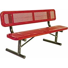 a red metal bench sitting on top of a white background