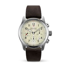 The Alt1-P chronograph has become a popular choice with civilians and aviation professionals. The 'P' stands for Pilot as this is a model designed with aviators in mind who demand both accuracy and clarity. The modified Be-53Ae automatic chronometer movement has a 42-hour power reserve, set in a 43mm hardened stainless steel case with Bremont Trip-Tick® construction. Water-resistant to 100 meters, the watch has a cream metal dial, and a brown leather strap that secures with a buckle. Outdoor Leather Watch With Chronometer, Classic Outdoor Chronograph Watch, Classic Outdoor Chronograph Watch With Subdials, Timeless Outdoor Chronograph Watch With Round Dial, Classic Outdoor Watch With Analog Display, Timeless Chronograph Watch For Outdoor With Round Dial, Luxury Outdoor Chronograph Watch With Chronometer, Classic Outdoor Chronograph Watch With Tachymeter, Timeless Outdoor Chronograph Watch With Subdials