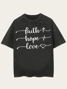 Washed Vintage Feith Hope Love Black Color Cowgirl Tee Shirt Print Tee Oversized Black T-shirt With Lettering, Black Slogan Shirt In Grunge Style, Trendy Black Tops With Lettering, Trendy Black Top With Lettering, Grunge Short Sleeve Top With Heart Graphic, Black Grunge Tops With Heart Graphic, Black Grunge Top With Heart Graphic, Black Graphic Tee Shirt With Heart Graphic, Black Graphic Tee With Heart Graphic