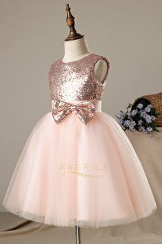 A-line/Princess Sequined Sleeveless Flower Girl Dresses with Bows – Angrila Dresses With Bows, Pink Flower Girl Dress, Champagne Flower Girl, Flower Girl Dresses Champagne, Pink Flower Girl, Sleeveless Flower Girl Dresses, Toddler Flower Girls, Pink Flower Girl Dresses, Toddler Flower Girl Dresses