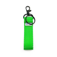 a green lanyard with a black hook on it