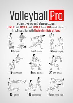 the volleyball pro workout poster shows how to do exercises for each player in this exercise