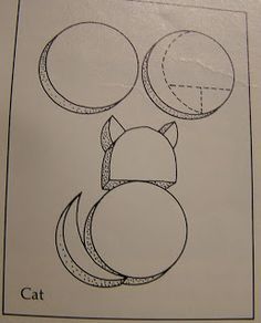 a drawing of a cat with three circles on it's head and one circle in the middle