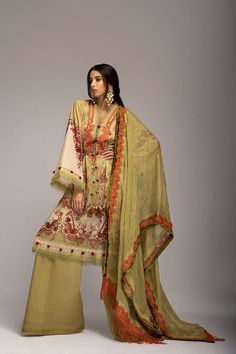 Spring Beige Sets With Dabka Detail, Summer Printed Beige Lawn Suit, Spring Beige Dabka Sets, Beige Digital Print Sets For Eid, Green Printed Unstitched Suit For Wedding, Green Summer Dupatta With Digital Print, Green Printed Unstitched Suit For Summer, Beige Digital Print Summer Sets, Summer Green Printed Unstitched Suit