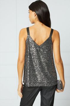 Introducing our stunning sequin top, perfect for any special occasion. This top is both durable and stylish. The v neckline adds a touch of elegance, while the sleeveless design cami style makes it perfect for warmer weather. The shimmering sequins catch the light beautifully, ensuring you'll stand out from the crowd. Tall Dresses, Occasion Shoes, Wide Fit Shoes, Wide Fit Boots, Sequin Top, Petite Dresses, V Neckline, Blazer Dress, Body Fit