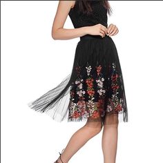 Black Floral Mesh Skirt Waist Band On Skirt Is Stretchy, Tags Says One Size Fits All, But Would Fit As A Size Small Medium. Inventory A-8 Long Skirt With Floral Embroidery For Party, Embroidered Flowy Skirt For Party, Embroidered Flowy Party Skirt, Chic Floral Embroidered Skirt For Spring, Chic Spring Skirt With Floral Embroidery, Chic Floral Embroidery Skirt For Spring, Black Tulle Mini Skirt For Summer, Black Tulle Mini Skirt For Spring, Elegant Summer Skirt With Floral Embroidery