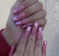 Pink Chrome French Tip, Tapered Square Nails, Tapered Square, Pink Acrylic Nails, Square Acrylic Nails, Fire Nails, Funky Nails, Nail Inspiration