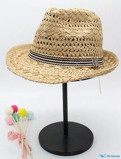 OrcaJump - Womens Spring-Summer Sun Hats with Simple Colored Belts, Girls Vintage Straw Hats, Boys Beach Casual Panama Jazz Hats Vintage Straw Hat, Spring Pattern, Summer Sun Hat, Straw Hats, Beach Casual, Plain Color, Summer Sun, Style Retro, Straw Hat