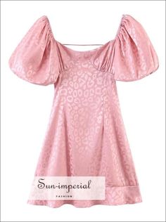 Pink Leopard Satin Mini Dress with Puff Short Sleeve and Lace up back detail best seller Pink Leopard Dress, Pink Satin Mini Dress, Boho Mini Dress, Whimsical Fashion, Leopard Dress, Jacquard Dress, Satin Mini Dress, Pink Mini Dresses, Pink Satin