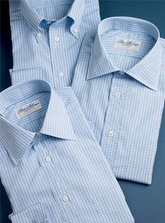 200's Classic Blue Check Button Down - The Ben Silver Collection Classic Plaid Business Tops, Classic Gingham Top For Business, Classic Gingham Tops, Classic Gingham Dress Shirt For Business, Ben Silver, French Cuff Shirts, Check Shirts, Standard Dress, Silver Collection