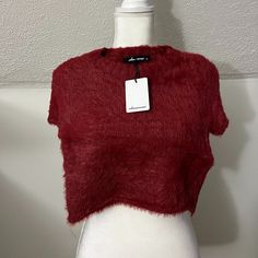 Fits Like An Xs Red Fuzzy Crop Top Red Cropped Tops For Winter, Trendy Red Winter Crop Top, Trendy Red Crop Top For Winter, Casual Red Sweater For Party, Fuzzy Crop Top, Cropped Sweater, Sweater Sizes, Crop Top, Sweaters For Women