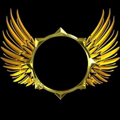 the golden wings are arranged in a circle on a black background with space for text