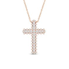 Here is a visible representation of your belief and a sparkling testament of your faith. This beautifully crafted religious necklace features a cross pendant in vintage style. The 32mm pendant is studded with diamonds with well-defined prongs for that sculptural effect. Big Cross, Gorgeous Engagement Ring, Love Symbols, Conflict Free Diamonds, High Quality Jewelry, Diamond Gemstone, Diamond Studs, Metal Rings, Diamond Pendant